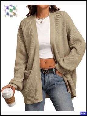 Oversized Chunky Knit Cardigan Sweater Open Front with Pockets Chic Fall